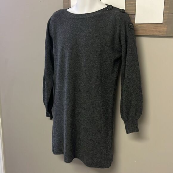 Madewell Heather Gray Merino Wool Pullover Sweater Dress w/ Button Accent-Medium - Picture 2 of 16